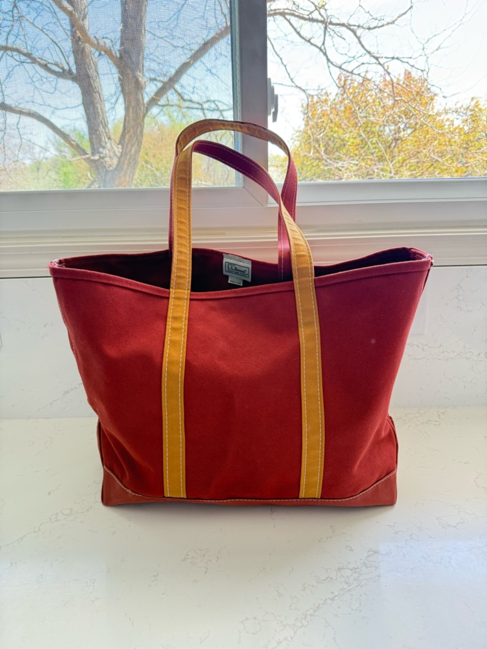 Vintage L.L. Bean Boat and Tote Rust Red and Mustard Yellow Size Large